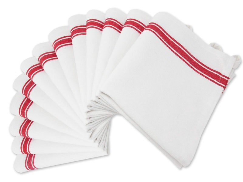 Aunti Em's Kitchen Dish Towels Set (13 Pack) Natural Cotton Fabric for Embroidery - Zero-Lint Cloth for Drying Glasses, Plates, Hand - 25.5 x 15.5 Inch (13-Pack Red Stripes) - Image 1